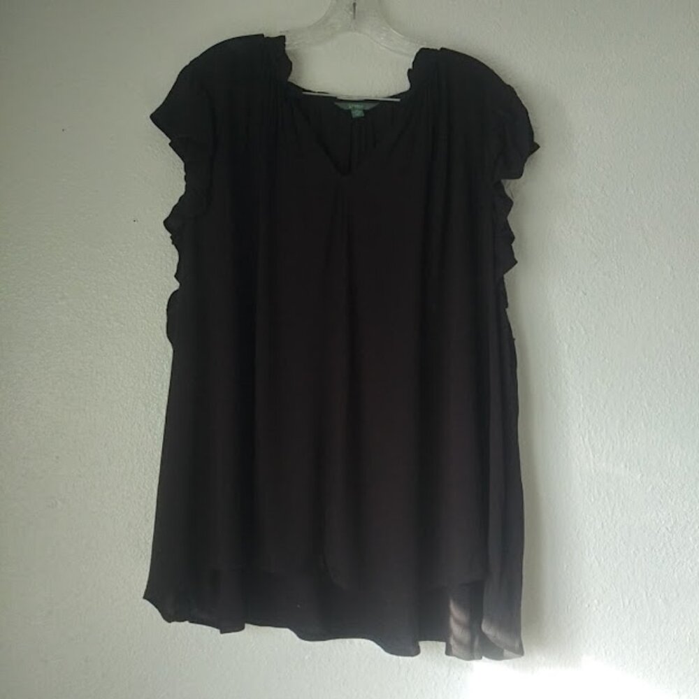 Terra & Sky flutter sleeve black blouse women's size 3X